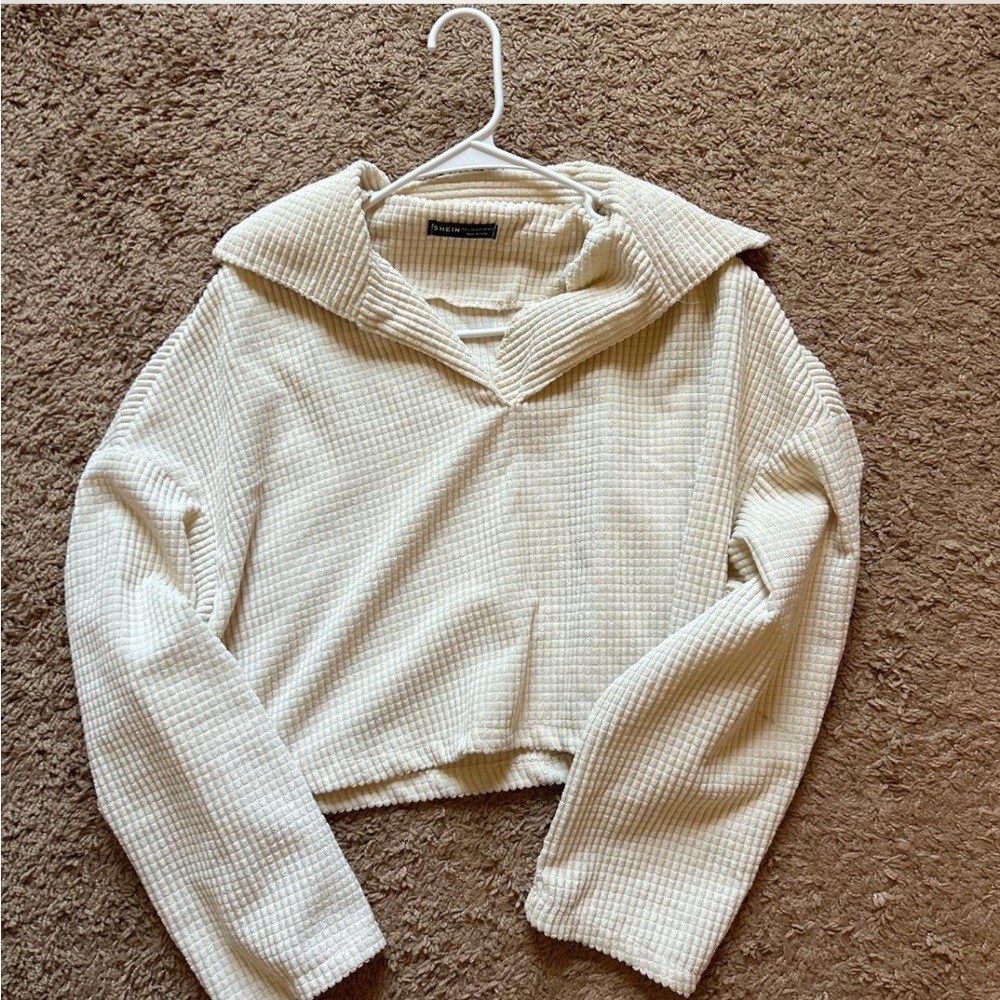 SHEIN Cream Ribbed Long Sleeve Top